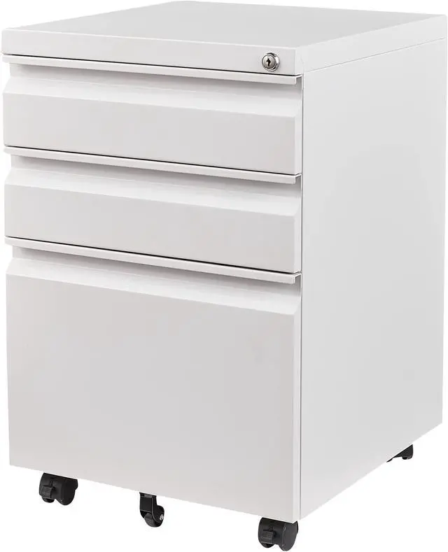 Main image of AFAIF 3 Drawer File Cabinet with Lock on Wheels, Mobile Steel Pedestal File Cabinet Under Desk (No assembly) White
