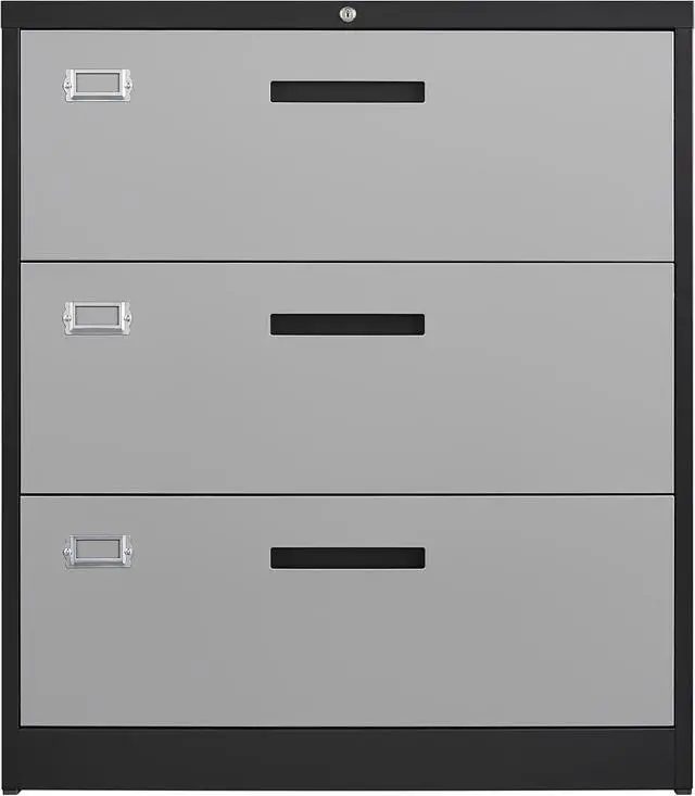 Main image of 3 Drawer Lateral File Cabinet with Lock, Filing Cabinet for Home Office, Easy Assemble, Metal Storage File Cabinet for Hanging Files Letter/Legal/F4/A4 Size Black&Grey