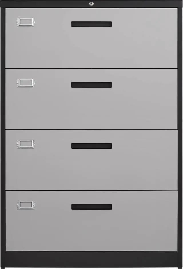 Main image of 4 Drawer Lateral File Cabinet with Lock, Filing Cabinet for Home Office, Easy Assemble, Metal Storage File Cabinet for Hanging Files Letter/Legal/F4/A4 Size Black&Grey