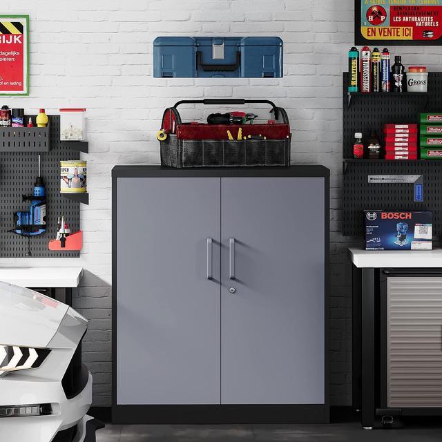 Metal Storage Cabinets with Lock, Small Locker Organizer Steel Cabinets,  Adjustable Layers Shelves 2 Doors for Home, Office