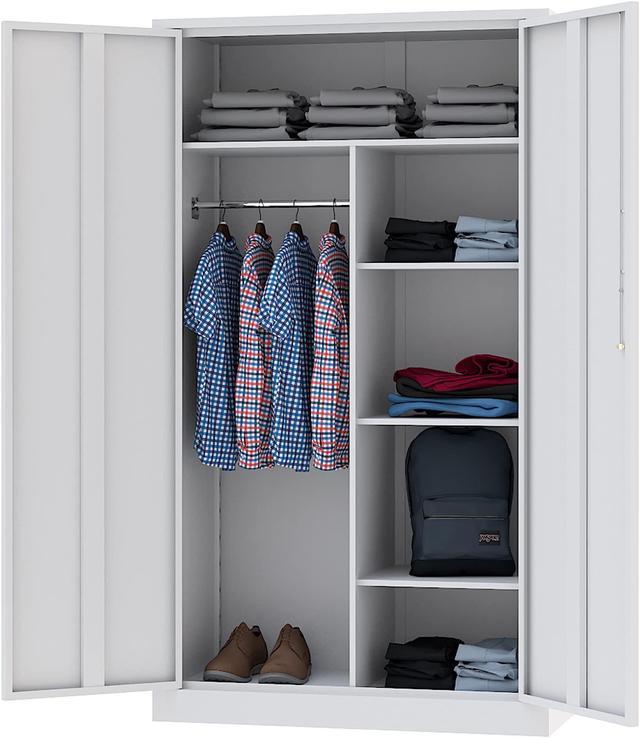 Metal Armoire Wardrobe Closet Cabinet for Hanging Clothes with Lock Doors 72 Steel Lockable Wardrobe Storage Locker Clothes Organizer for Bedroom Laundry Room Newegg