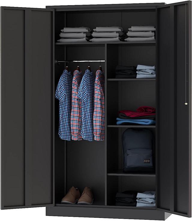 Main image of Metal Armoire Wardrobe Closet Cabinet for Hanging Clothes with Lock Doors - 72" Steel Lockable Wardrobe Storage Locker Clothes Organizer for Bedroom, Laundry Room Black