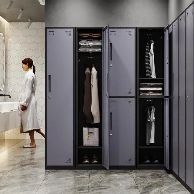 Alt view image 4 of 6 - Metal Lockers for Employees with Lock, Employees Locker Storage Cabinet with 1 Doors, Tall Steel Storage Locker for Gym, School, Office Black and Grey