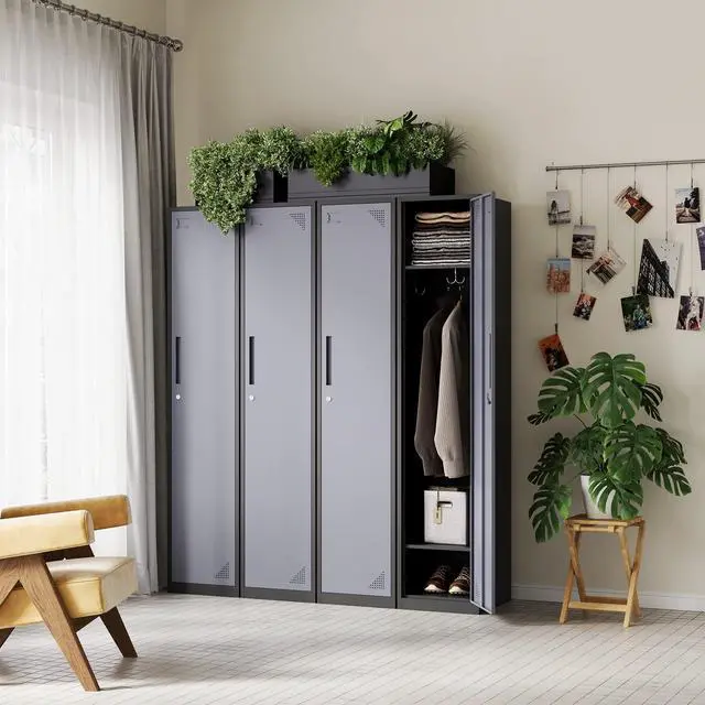 Alt view image 2 of 6 - Metal Lockers for Employees with Lock, Employees Locker Storage Cabinet with 1 Doors, Tall Steel Storage Locker for Gym, School, Office Black and Grey
