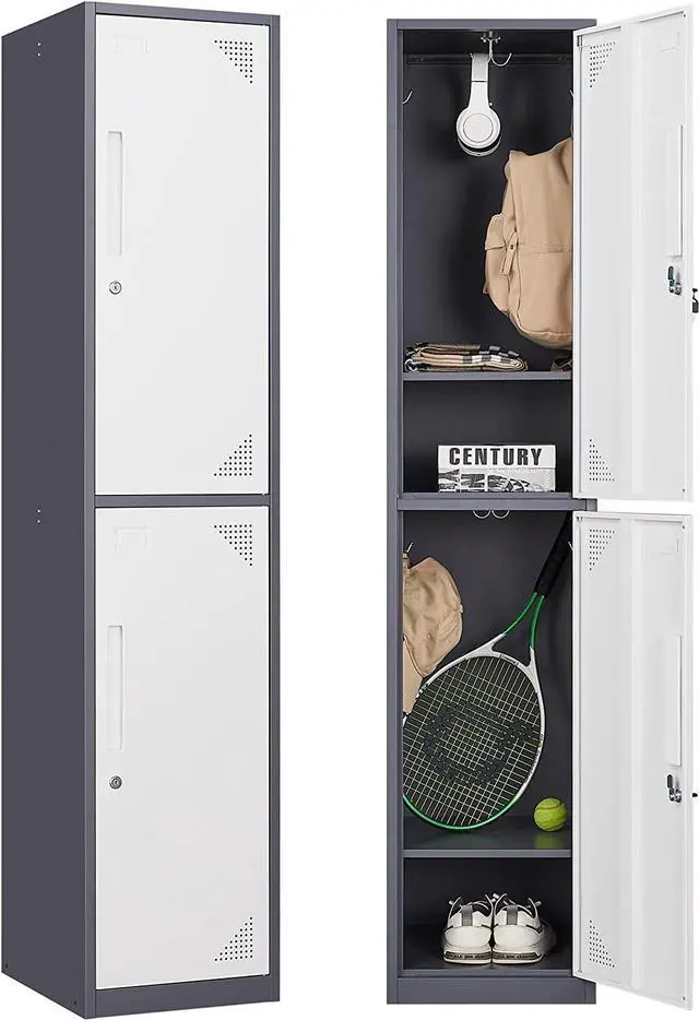 Main image of Metal Lockers for Employees with Lock, Employees Locker Storage Cabinet with 2 Doors, Tall Steel Storage Locker for Gym, School, Office