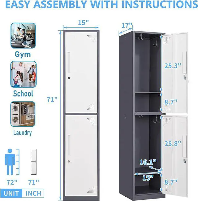 Alt view image 2 of 6 - Metal Lockers for Employees with Lock, Employees Locker Storage Cabinet with 2 Doors, Tall Steel Storage Locker for Gym, School, Office