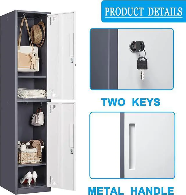Alt view image 4 of 6 - Metal Lockers for Employees with Lock, Employees Locker Storage Cabinet with 2 Doors, Tall Steel Storage Locker for Gym, School, Office