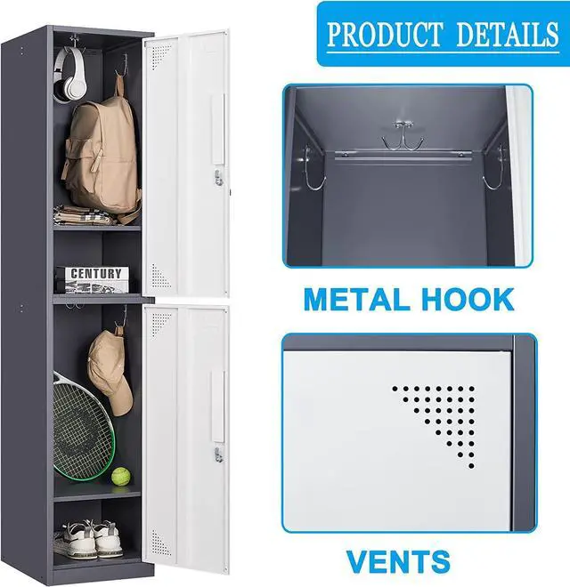 Alt view image 3 of 6 - Metal Lockers for Employees with Lock, Employees Locker Storage Cabinet with 2 Doors, Tall Steel Storage Locker for Gym, School, Office