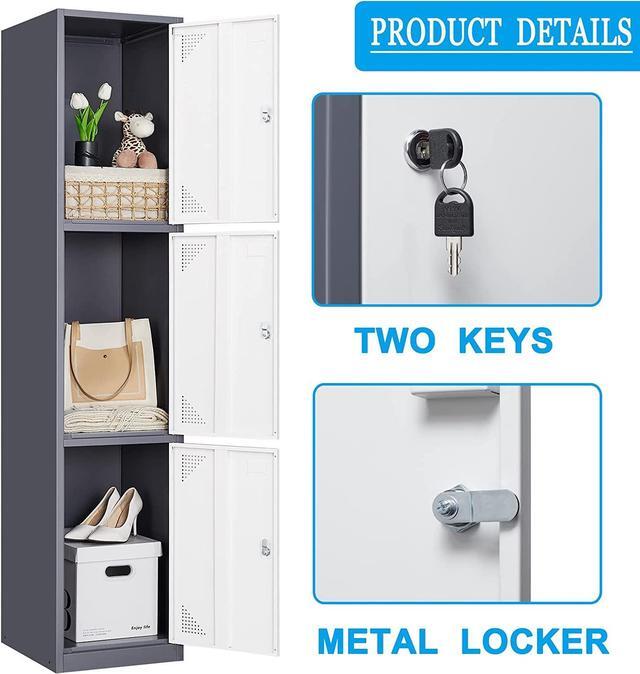 Alt view image 2 of 5 - Metal Lockers for Employees with Lock, Employees Locker Storage Cabinet with 3 Doors, Tall Steel Storage Locker for Gym, School, Office