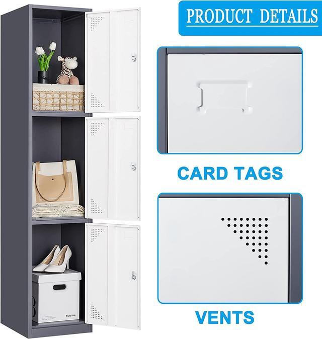 Alt view image 3 of 5 - Metal Lockers for Employees with Lock, Employees Locker Storage Cabinet with 3 Doors, Tall Steel Storage Locker for Gym, School, Office
