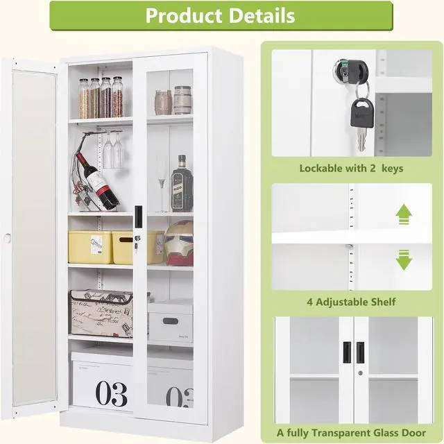 Alt view image 4 of 7 - Curio Cabinet Glass Display Cabinet with Glass Door & 4 Adjustable Shelves White