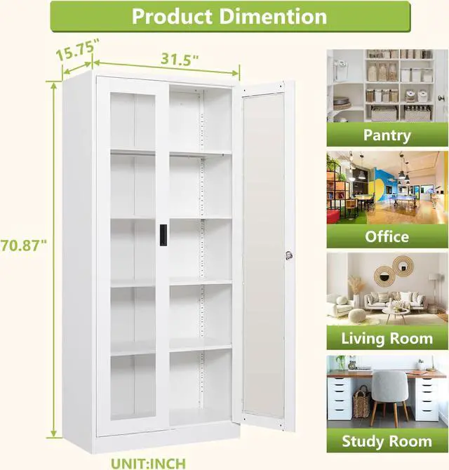 Alt view image 3 of 7 - Curio Cabinet Glass Display Cabinet with Glass Door & 4 Adjustable Shelves White