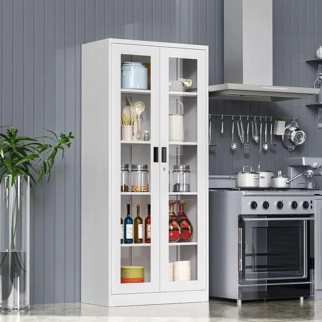 Alt view image 6 of 7 - Curio Cabinet Glass Display Cabinet with Glass Door & 4 Adjustable Shelves White