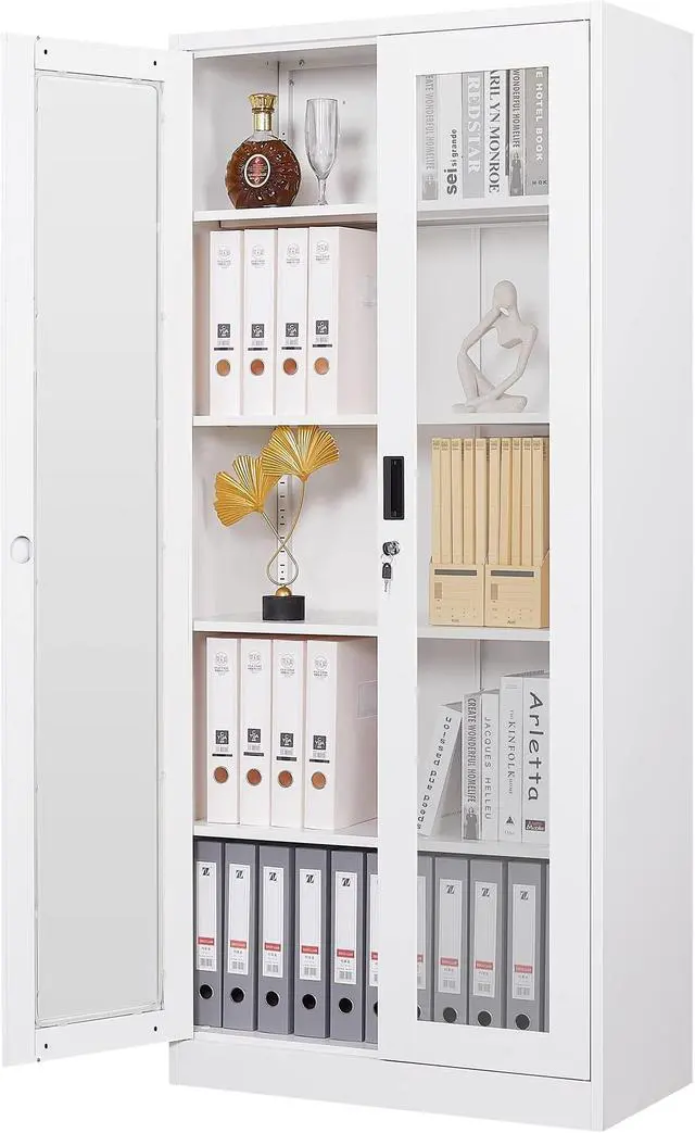 Main image of Curio Cabinet Glass Display Cabinet with Glass Door & 4 Adjustable Shelves White