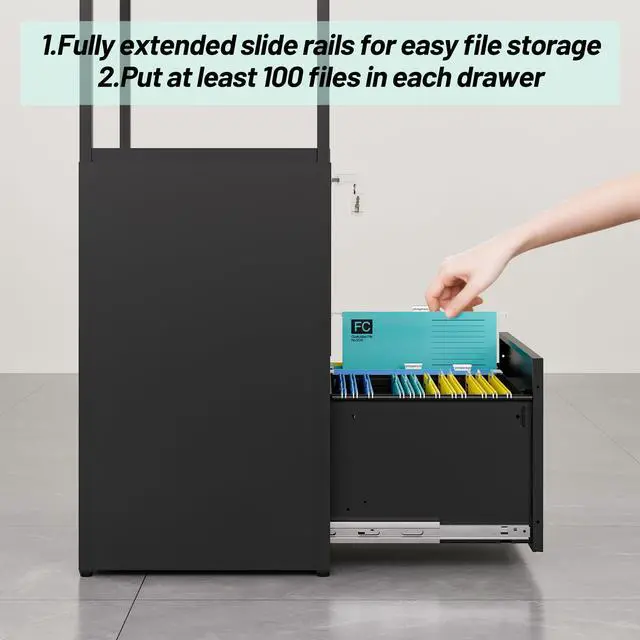 Alt view image 6 of 7 - 2 Drawer Lateral File Cabinet with Lock - Durable Metal Filing Cabinet for Home Office - Holds Letter/Legal/F4/A4 Size Files