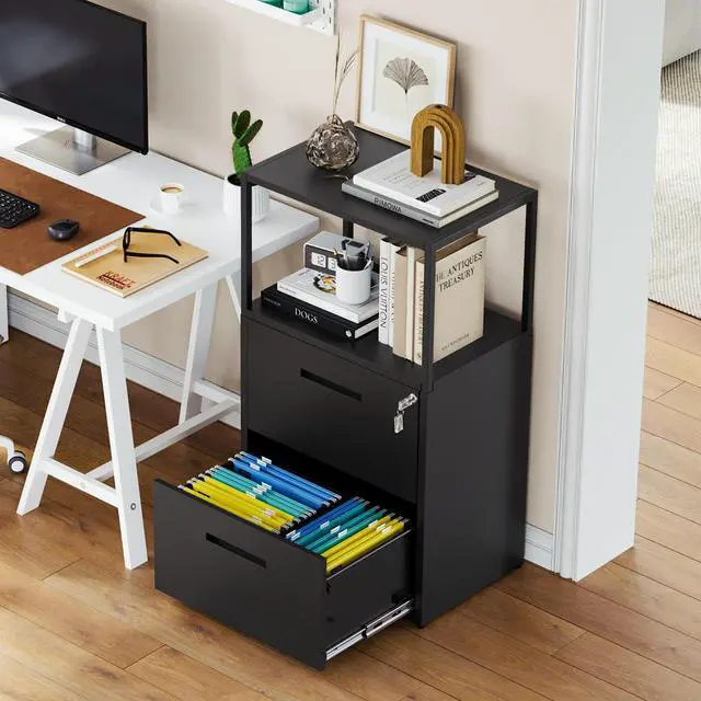 Alt view image 4 of 7 - 2 Drawer Lateral File Cabinet with Lock - Durable Metal Filing Cabinet for Home Office - Holds Letter/Legal/F4/A4 Size Files