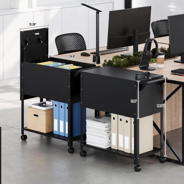 Alt view image 2 of 7 - AFAIF Rolling File Cart with Lock, Mobile Filing Cabinet with Wheels - Hanging Letter/A4/F4/Legal Size Movable Pull-Out File Folder Rack for Home Office