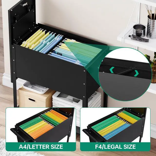 Alt view image 4 of 7 - AFAIF Rolling File Cart with Lock, Mobile Filing Cabinet with Wheels - Hanging Letter/A4/F4/Legal Size Movable Pull-Out File Folder Rack for Home Office