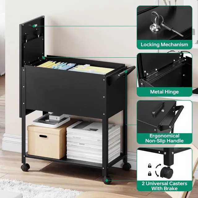 Alt view image 5 of 7 - AFAIF Rolling File Cart with Lock, Mobile Filing Cabinet with Wheels - Hanging Letter/A4/F4/Legal Size Movable Pull-Out File Folder Rack for Home Office