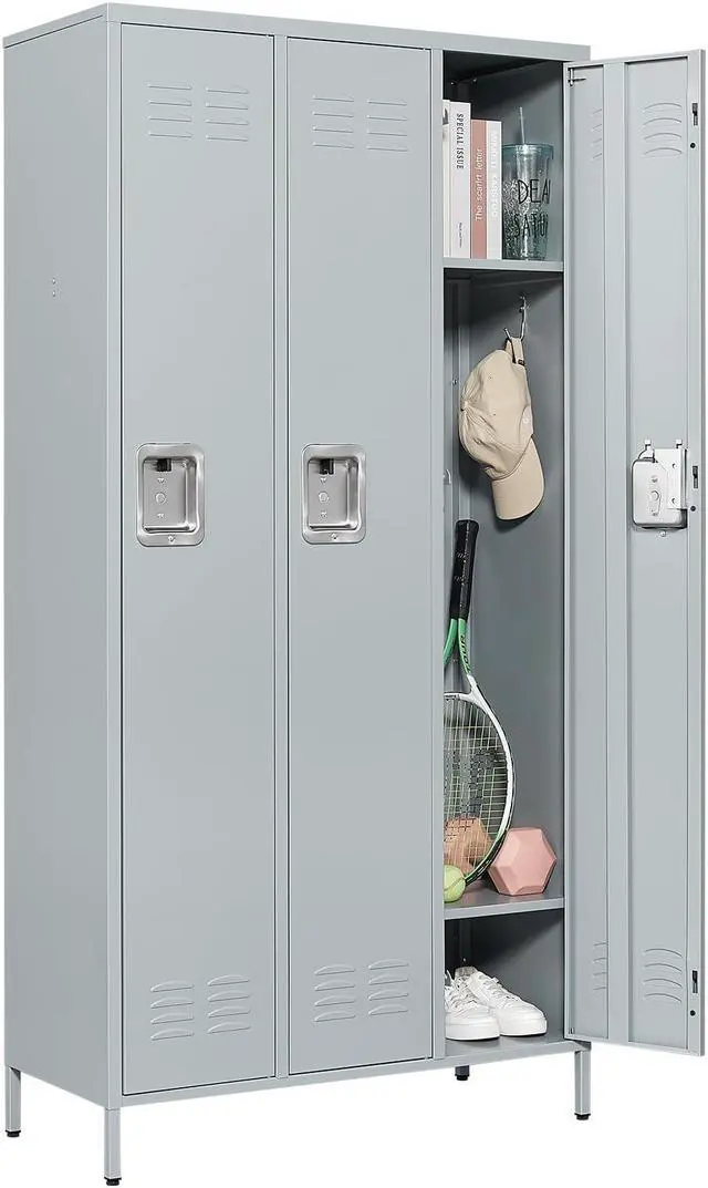 Main image of Metal Lockers Single Door 3-Wide, 72" x 36" x 16" Storage Locker Units, Space Saving Employee Locker with Storage Shelves, Lockable Doors and Hanging Hooks