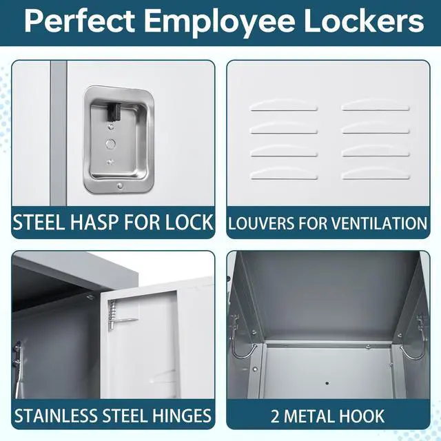 Alt view image 5 of 6 - Metal Lockers Single Door 3-Wide, 72" x 36" x 16" Storage Locker Units, Space Saving Employee Locker with Storage Shelves, Lockable Doors and Hanging Hooks Grey and White