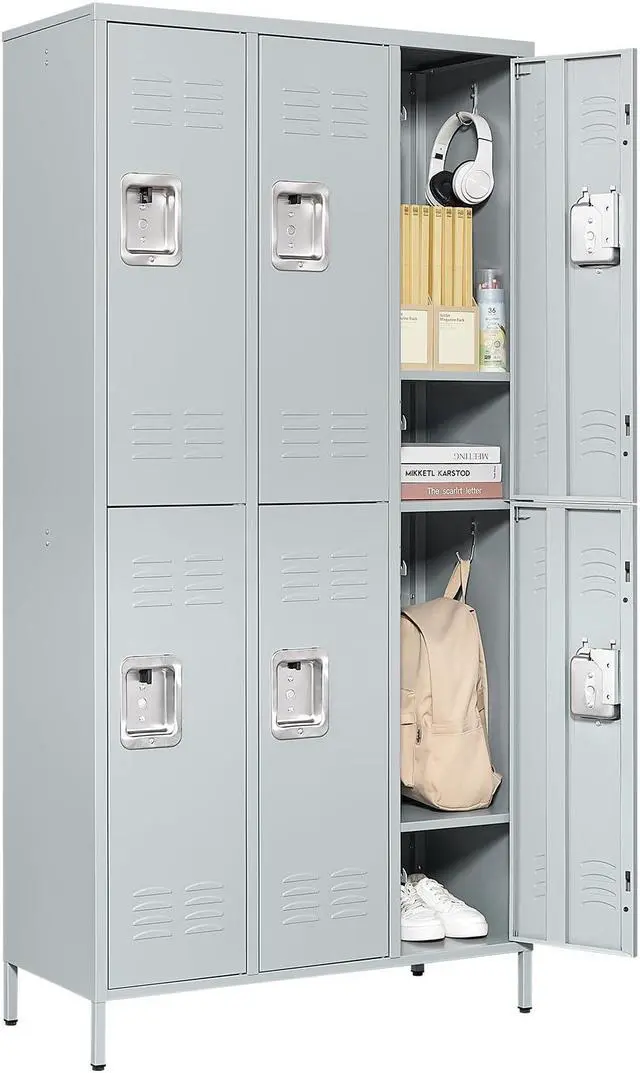 Main image of 2 Tier Metal Lockers 3-Wide, 72" x 36" x 16" Storage Locker Units with 6 Compartments, Large Employee Locker with Shelves, Lockable Doors and Hanging Hooks