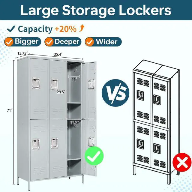 Alt view image 5 of 6 - 2 Tier Metal Lockers 3-Wide, 72" x 36" x 16" Storage Locker Units with 6 Compartments, Large Employee Locker with Shelves, Lockable Doors and Hanging Hooks