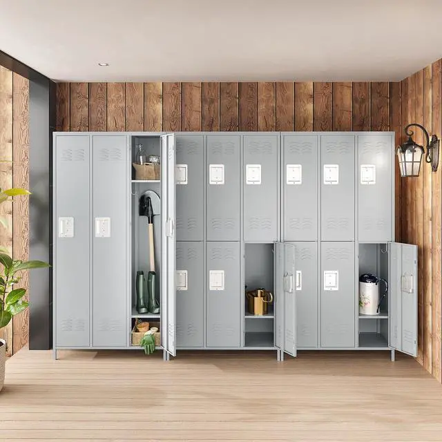 Alt view image 4 of 6 - 2 Tier Metal Lockers 3-Wide, 72" x 36" x 16" Storage Locker Units with 6 Compartments, Large Employee Locker with Shelves, Lockable Doors and Hanging Hooks