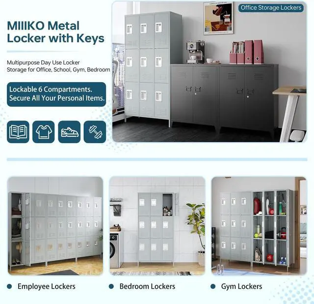 Alt view image 4 of 7 - 3 Tier Metal Lockers 3-Wide, 72" x 36" x 16" Storage Locker Units with 9 Compartments, Large Employee Locker with Shelves, Lockable Doors and Hanging Hooks
