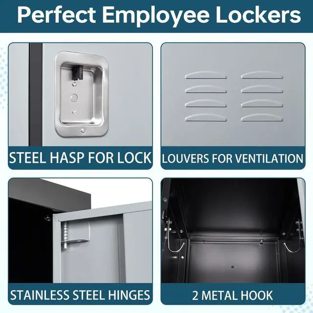 Alt view image 6 of 6 - 3 Tier Metal Lockers 3-Wide, 72" x 36" x 16" Storage Locker Units with 9 Compartments, Large Employee Locker with Shelves, Lockable Doors and Hanging Hooks Black and Grey