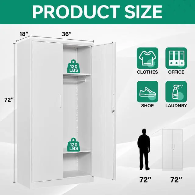 Alt view image 2 of 6 - AFAIF 72" Metal Wardrobe Cabinet: Lockable, 36" x 18", Storage for Home, Gym, School, or Office. Ideal for Clothing and Equipment Organization.