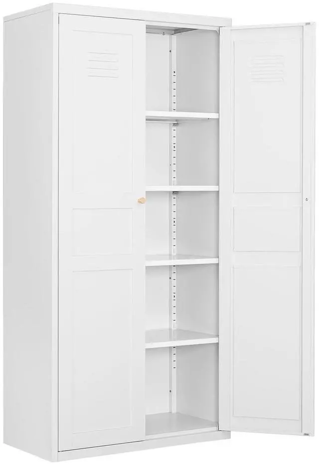 Main image of AFAIF 71" White Metal Storage Cabinet: 2 Doors, 5 Adjustable Shelves, Steel Cabinet for Home, Kitchen, School, Office, or Garage Storage White