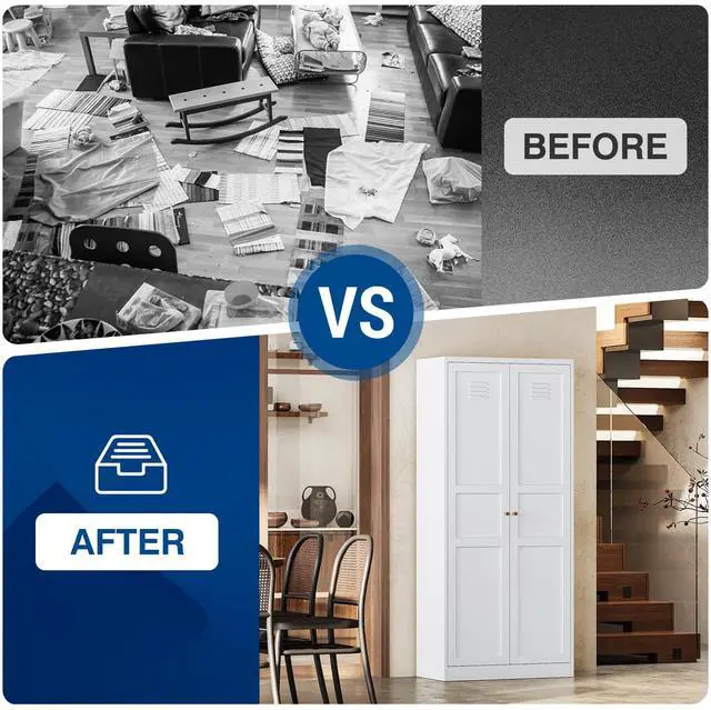 Alt view image 6 of 6 - AFAIF 71" White Metal Storage Cabinet: 2 Doors, 5 Adjustable Shelves, Steel Cabinet for Home, Kitchen, School, Office, or Garage Storage White