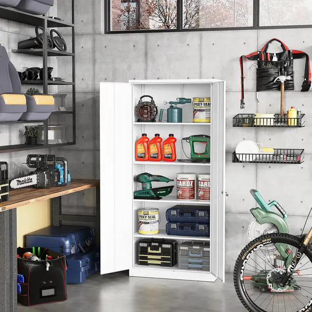 Alt view image 6 of 7 - AFAIF 71" Metal Garage Cabinet: 2 Doors, 4 Adjustable Shelves, Locking Storage. Steel Cabinet for Home, Office, Garage, Shop, or School Use.