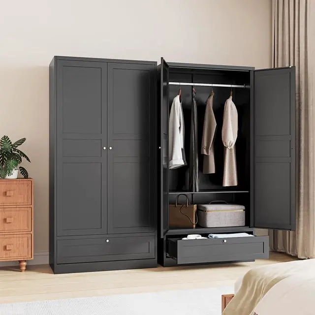 Alt view image 3 of 7 - AFAIF 72" Wardrobe: Metal Armoire with Drawer, 2 Doors, Adjustable Shelves & Hanging Rod. Ideal for Bedroom Storage and Organization.