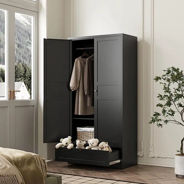 Alt view image 7 of 7 - AFAIF 72" Wardrobe: Metal Armoire with Drawer, 2 Doors, Adjustable Shelves & Hanging Rod. Ideal for Bedroom Storage and Organization.