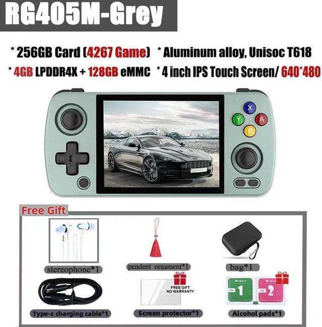 ANBERNIC RG405M Handheld Game Console 4 inch IPS Touch Screen T618  CNC/Aluminum Alloy Android 12 Portable Retro Player 3000+Game Color: grey  256G