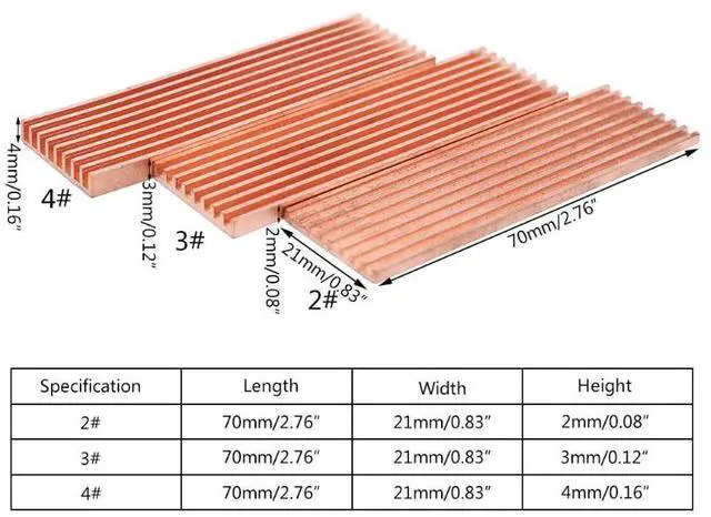 Alt view image 4 of 6 - Pure Copper Heatsink Cooler Heat Sink Thermal Conductive Adhesive for M.2 2280 PCI-E NVME SSD Blade Color: 2 mm