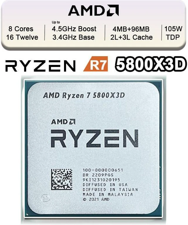 Alt view image 3 of 3 - AMD Ryzen 7 5800X3D R7 5800X3D 3.4 GHz 8-Core 16-Thread CPU Processor 7NM L3=96M 100-000000651 Socket AM4 New but without fan