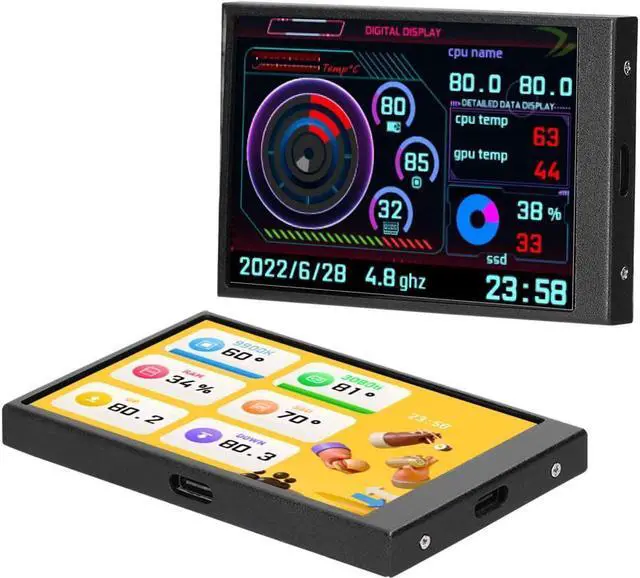 Alt view image 4 of 7 - BONAEVER 3.5 inch IPS USB Mini Screen AIDA64 PC CPU RAM HDD Data Monitor Computer Temperature Display Type-C Sub Screen