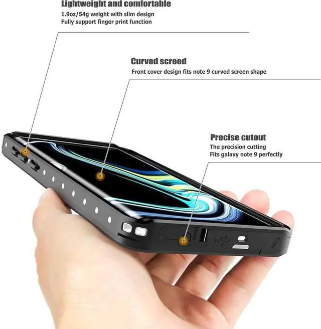 Alt view image 5 of 7 - BONAEVER For Samsung Galaxy Note 9 Waterproof Case Built in Screen Protector Protective Shockproof Cover IP68 Underwater Waterproof Case for Galaxy Note 9 6.4 inch