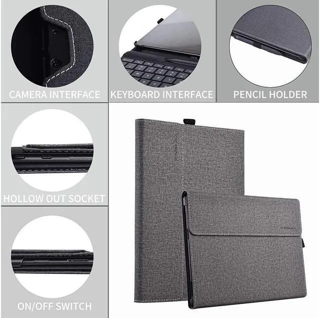 Alt view image 7 of 7 - BONAEVER Case for 13 Inch Microsoft Surface Pro 9 2022 / Surface Pro 8 2021 - Multiple Angle Viewing PU Leather Business Cover with Pencil Holder