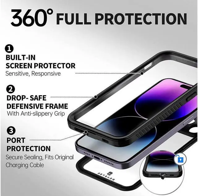 Alt view image 4 of 6 - BONAEVER For Apple iPhone 14 Pro Max Waterproof Case with Built-in Screen Protector IP68 Shockproof Protective Cover For iPhone 14 Pro Max 6.7 inch