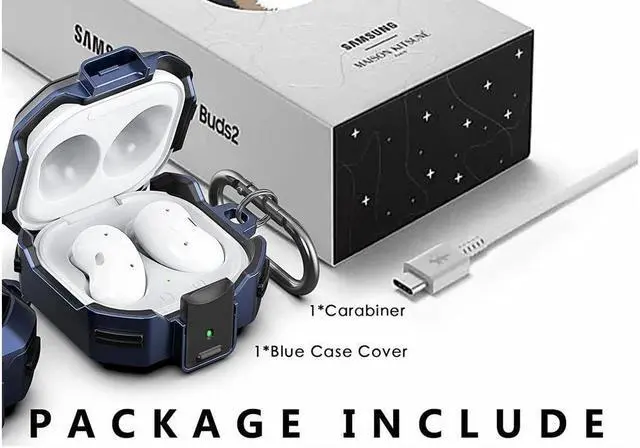 Alt view image 6 of 7 - BONAEVER Armor Case Cover with Secure Lock for Samsung Galaxy Buds 2 Pro Case 2022 /Galaxy Buds Pro Case 2021 /Galaxy Buds 2 Case 2021 /Galaxy Buds Live Case 2020 with Keychain Blue