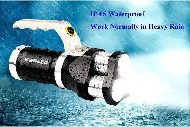 Alt view image 4 of 7 - BONAEVER 2800 Lumen Rechargeable H held Flashlight LED Searchlight Bright Outdoor Tactical Spotlight IP65 Waterproof CREE T6 Dimmable LED Torch Floodlight Lamp For Camping Lantern Hiking Hunting Black