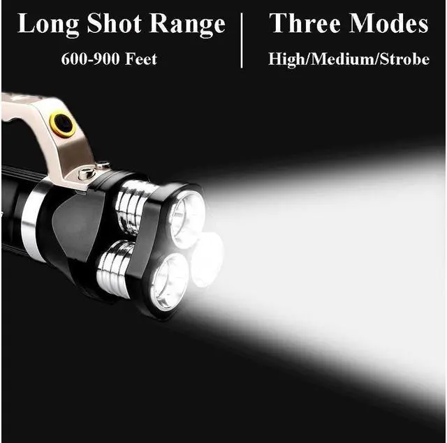 Alt view image 5 of 7 - BONAEVER 2800 Lumen Rechargeable H held Flashlight LED Searchlight Bright Outdoor Tactical Spotlight IP65 Waterproof CREE T6 Dimmable LED Torch Floodlight Lamp For Camping Lantern Hiking Hunting Black