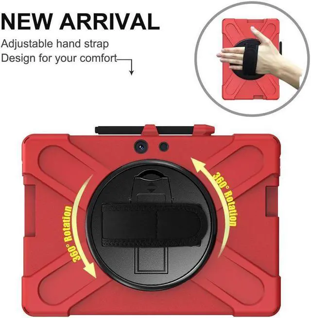 Alt view image 3 of 7 - BONAEVER For Microsoft Surface Pro X 13 inch Case Shockproof Protective Cover with Pen Holder Hand Strap Rotating Stand and Shoulder Strap