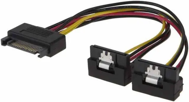 Main image of SATA Power Cable, CableCreation [2-Pack] 6-Inch SATA 15 Pin Male to 2x SATA 15 Pin Down Angle Female Power Splitter Cable
