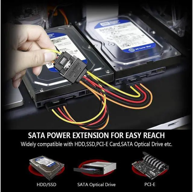 Alt view image 6 of 6 - BONAEVER 15 Pin SATA Power Y-Splitter Cable 8 Inches - 2 Pack