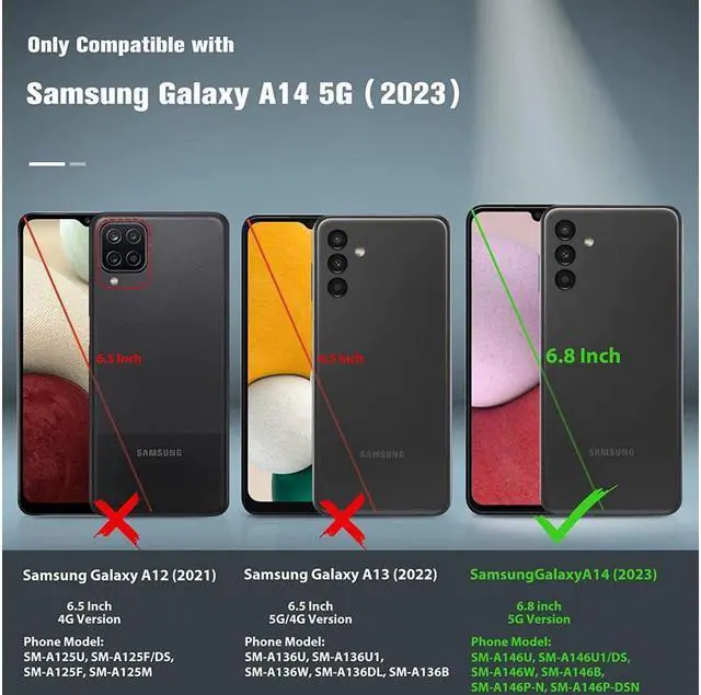 Alt view image 2 of 7 - BONAEVER For Samsung Galaxy A14 5G Case PU Leather Cover TPU Bumper with Card Holder Stand andidden Magnetic Shockproof Flip Wallet Case For Galaxy A14 5G 6.8 inch 2023